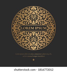 Marco dorado decorativo con adorno vectorial. Elementos elegantes y clásicos. Se puede usar para la joyería, la belleza y la industria de la moda. Ideal para logotipo, emblema, fondo o cualquier idea deseada.