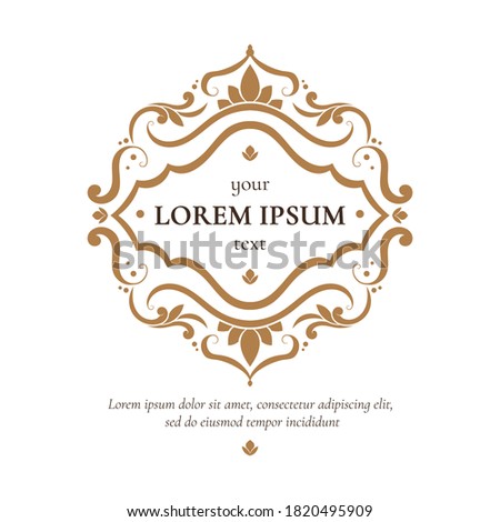 Decorative golden frame with vector ornament. Elegant, classic elements. Can be used for jewelry, beauty and fashion industry. Great for logo, emblem, background or any desired idea.