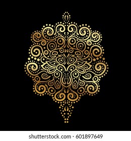 Decorative golden heraldic floral elements on black background. Vector ornate ornament ornament.