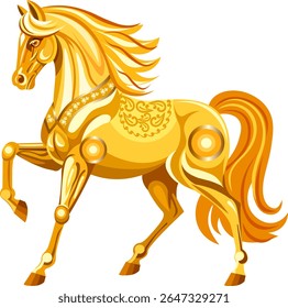 Símbolo decorativo do cavalo dourado do ano 2026 do cavalo de acordo com o calendário chinês Vetor