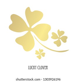 Decorative golden lucky four leaf clovers, design elements. Can be used for cards, invitations, banners, posters, print design. St Patricks day theme