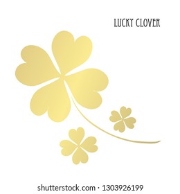 Decorative golden lucky four leaf clovers, design elements. Can be used for cards, invitations, banners, posters, print design. St Patricks day theme