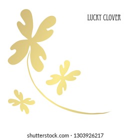 Decorative golden lucky four leaf clovers, design elements. Can be used for cards, invitations, banners, posters, print design. St Patricks day theme