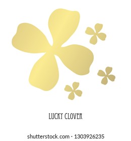 Decorative golden lucky four leaf clovers, design elements. Can be used for cards, invitations, banners, posters, print design. St Patricks day theme