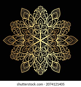Decorative Golden Mandala design in form of circular pattern on black background vector illustration element henna tattoo mehndi abstract background