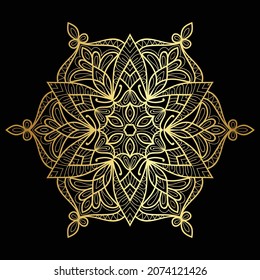 Decorative Golden Mandala design in form of circular pattern on black background vector illustration element henna tattoo mehndi abstract background