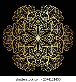 Decorative Golden Mandala design in form of circular pattern on black background vector illustration element henna tattoo mehndi abstract background