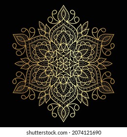 Decorative Golden Mandala design in form of circular pattern on black background vector illustration element henna tattoo mehndi abstract background