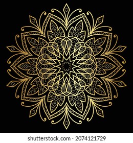 Decorative Golden Mandala design in form of circular pattern on black background vector illustration element henna tattoo mehndi abstract background