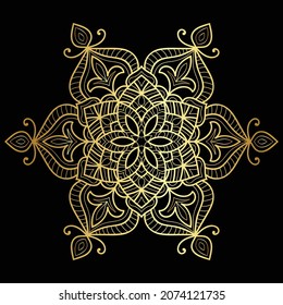 Decorative Golden Mandala design in form of circular pattern on black background vector illustration element henna tattoo mehndi abstract background