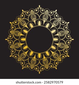 Decorative golden mandala on black background