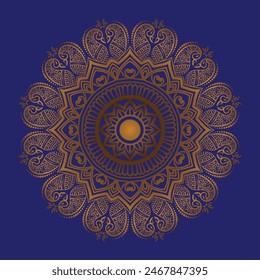 Decorative golden mandala on Blue background