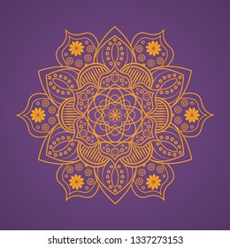 Decorative golden mandala on violet background