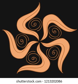 Decorative golden ornament isolated on black background. Flourishes for fabric, textile, patterns, prints, decor, decoupage, invitation cards. Art nouveau, modern. Vintage, antique style, ancient 