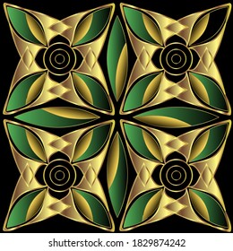 Decorative golden pattern. 3d floral ornament.