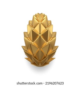 Decorative golden pine cone bauble for hanging on Christmas tree or interior winter festive holiday decor vector illustration. Luxury jewelry Xmas glossy bauble design realistic pinecone fir figure