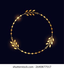 decorative golden round frame background with ethnic leaves design vector