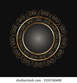 Decorative golden round frame on black background. Luxury mandala in ethnic style. Oriental circular golden vintage illustration. Arabic, Islamic, moroccan, asian, indian native african motif.