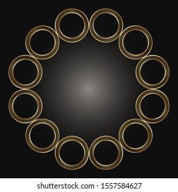 Decorative golden round frame on black background. Luxury mandala in ethnic style. Oriental circular vintage illustration. Arabic, Islamic, moroccan, asian, indian native african motif.