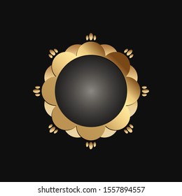 Decorative golden round frame on black background. Luxury mandala in ethnic style. Oriental circular vintage illustration. Arabic, Islamic, moroccan, asian, indian native african motif.