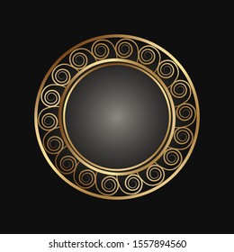 Dekorativer, goldener Rundrahmen auf schwarzem Hintergrund. Luxus mandala im ethnischen Stil. Orientale, runde Vintage-Illustration. Arabisch, islamisch, marokkanisch, asiatisch, indianisches afrikanisches Motiv.