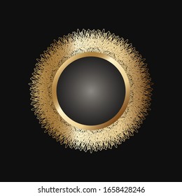 Decorative golden round frame on black background. Luxury mandala in ethnic style. Oriental circular vintage illustration.