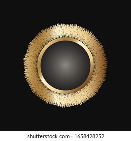 Marco redondo dorado decorativo sobre fondo negro. Mandala de lujo de estilo étnico. Ilustración circular de época oriental.