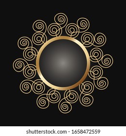 Decorative golden round frame on black background. Luxury mandala in ethnic style. Oriental circular vintage illustration. Arabic, Islamic, moroccan, asian, indian native african motif.