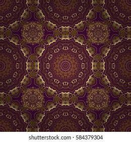 Decorative golden seamless pattern on a purple background. Traditional floral decor. Vector ornate elements for design. Ornamental pattern for invitations, greeting cards, wrapping.