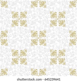 Decorative golden seamless pattern on a white background. Ornamental pattern for invitations, greeting cards, wrapping. Traditional floral decor. Vector ornate elements for design.