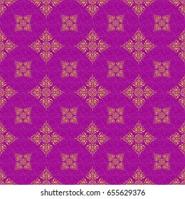 Decorative golden seamless pattern on a purple background. Traditional floral decor. Vector ornate elements for design. Ornamental pattern for invitations, greeting cards, wrapping.