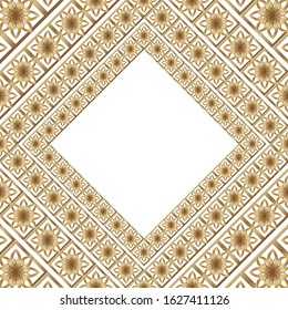 Decorative golden squared ornate frame on white background. Luxury mandala in ethnic style. Vintage floral illustration, art deco. Arabic, Islamic, moroccan, asian, indian native african motif.