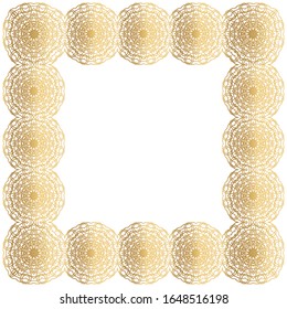 Marco ornamentado dorado decorativo sobre fondo blanco. Mandala de lujo de estilo étnico. Ilustración floral vintage, art deco. Motivo árabe, islámico, marroquí, asiático, nativo indio africano.