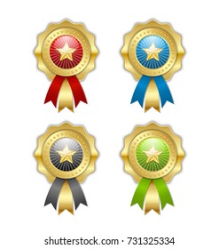 Decorative golden top quality rosettes with star placed on white background