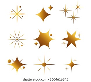 Decorative golden twinkle stars abstract comet simple shapes on white background  
