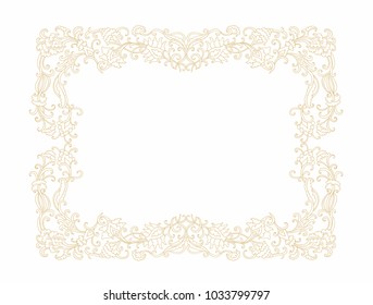 Decorative golden vector floral frame on white background