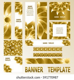 Decorative golden web banners. Set of 12 elements