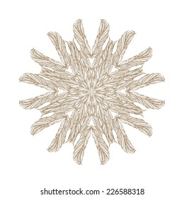 Decorative golden - white vector rosette with feathers on white background 