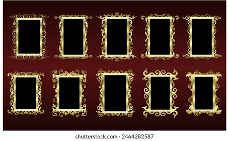 Marcos decorativos de borde gótico, marco de ornamento de Antiguas. estilo retro. Elegante marco vintage y adornos góticos Iconos aislados conjunto de Vector. Colección de bordes de tinta negra filigrana caligráfica