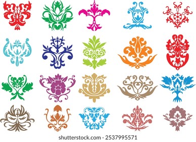 Decorative gothic flowers in editable vector set. Easy to change color or size and reuse in designing for media and web.  Good for fabric designing or tattoo. eps 10.