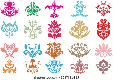 Decorative gothic flowers in editable vector set. Easy to change color or size and reuse in designing for media and web.  Good for fabric designing or tattoo. eps 10.