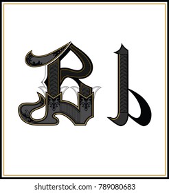 Decorative Gothic Letter B. Small and Capital  letters with pattern. Characters of Alphabet  are separate from the white background.  Initial and small letters B