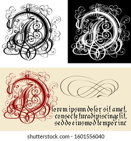 Decorative Gothic Letter D. Uncial Fraktur calligraphy. Vector Eps-8 separated by groups and layers for easy edit.