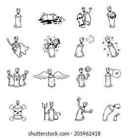 Decorative graffiti contour urban street wall hip hop youth characters graphic icons set abstract isolated vector illustration