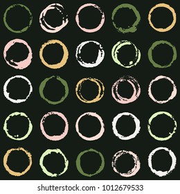 Decorative graffiti seamless pattern. Hand painted ink frames set, vintage vector watercolor paint borders. Grunge paint brush strokes collection, retro design elements, ring shape logo borders.