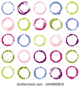 Decorative graffiti seamless pattern. Hand painted ink frames set, vintage vector watercolor paint borders. Grunge paint brush strokes collection, retro design elements, ring shape logo borders.