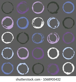 Decorative graffiti seamless pattern. Hand painted ink frames set, vintage vector watercolor paint borders. Grunge paint brush strokes collection, retro design elements, ring shape logo borders.