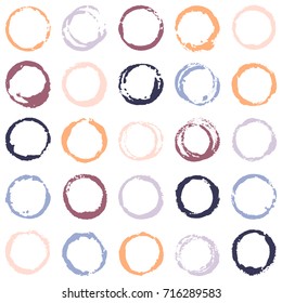 Decorative graffiti seamless pattern. Hand painted ink frames set, vintage vector watercolor paint borders. Grunge paint brush strokes collection, retro design elements, ring shape logo borders.