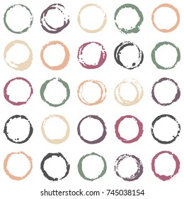 Decorative graffiti seamless pattern. Hand painted ink frames set, vintage vector watercolor paint borders. Grunge paint brush strokes collection, retro design elements, ring shape logo borders.