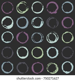 Decorative graffiti seamless pattern. Hand painted ink frames set, vintage vector watercolor paint borders. Grunge paint brush strokes collection, retro design elements, ring shape logo borders.